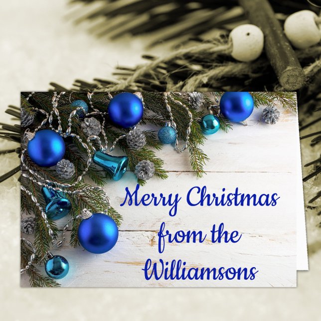 Blue Baubles and Pine Needles Christmas Card (Creator Uploaded)