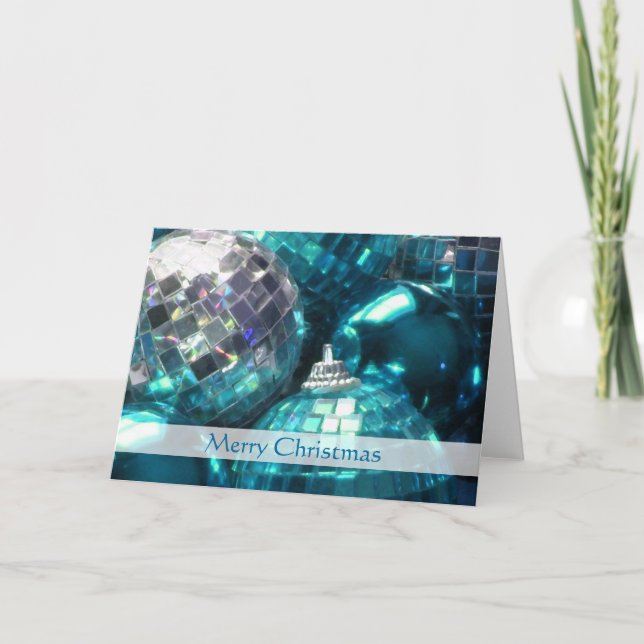 Blue Baubles 'Merry Christmas' stripe card (Front)