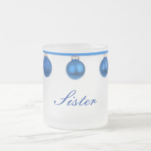 Blue Baubles on Ribbon Sister Christmas Mug
