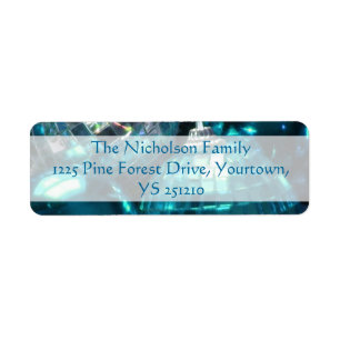 Blue Baubles return address label blue text