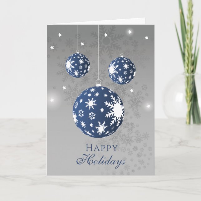 Blue baubles, snowflake  Christmas, New Year Holiday Card (Front)