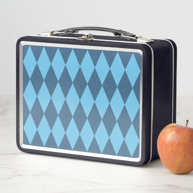 Blue Bavaria Rhombus Flag Pattern Metal Lunch Box (In Situ)