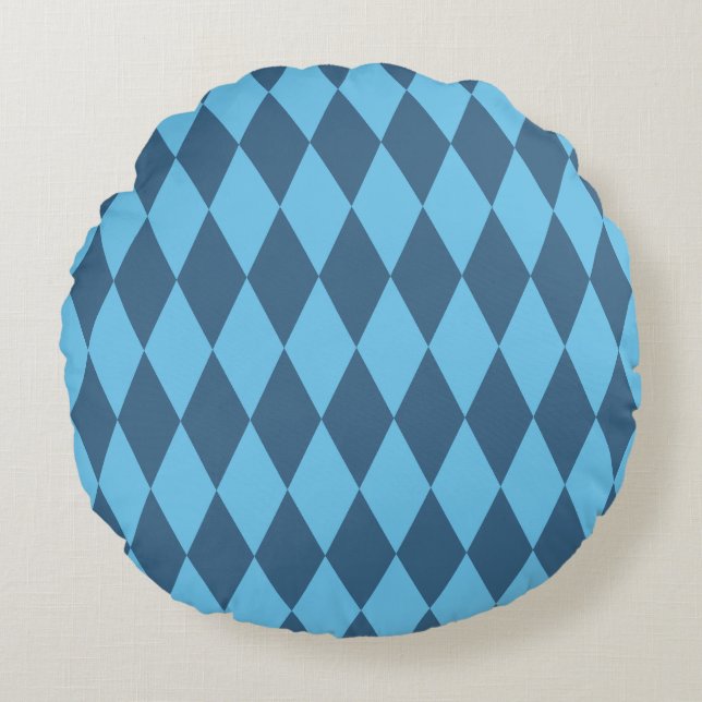 Blue Bavaria Rhombus Flag Pattern Round Cushion (Front)