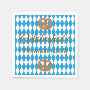 Blue Bavarian Octoberfest Pretzels Personalise Napkin