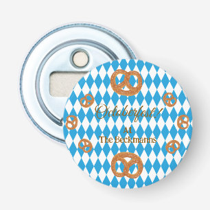 Blue Bavarian Octoberfest Pretzels Personalise Rnd Bottle Opener