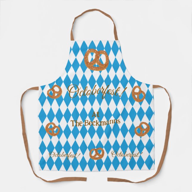 Blue Bavarian Octoberfest Pretzels PERSONALIZE Apron (Front)