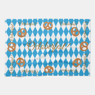 Blue Bavarian Octoberfest Pretzels Tea Towel