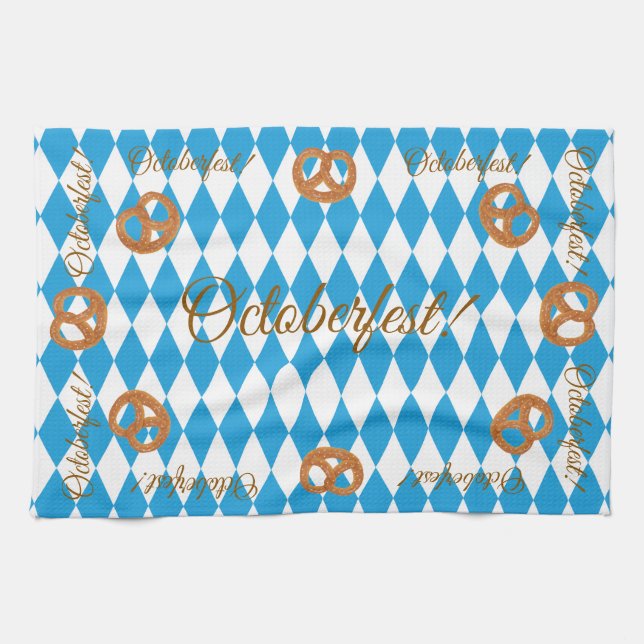Blue Bavarian Octoberfest Pretzels Tea Towel (Horizontal)