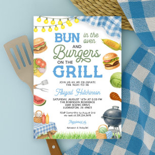 Blue BBQ Baby Shower Invitation - Bun in the Oven