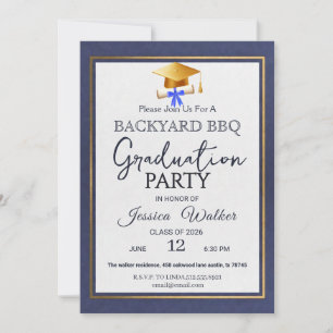 Blue BBQ Graduation Party Invitation