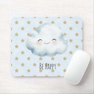 Blue Be Happy Cloud Gold Stars Mouse Mat