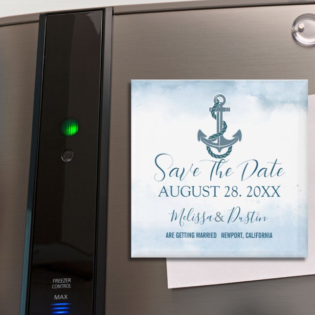 Blue Beach Anchor Nautical Wedding Save The Date Magnet (Blue Beach Anchor Nautical Wedding Save The Date Magnet)