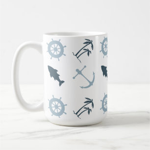 Blue Beach Anchors Palm Trees Coffee Mug