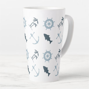 Blue Beach Anchors Palm Trees Latte Mug