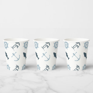 Blue Beach Anchors Palm Trees Paper Cups