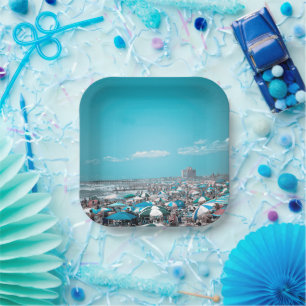 Blue Beach Art Paper Plate