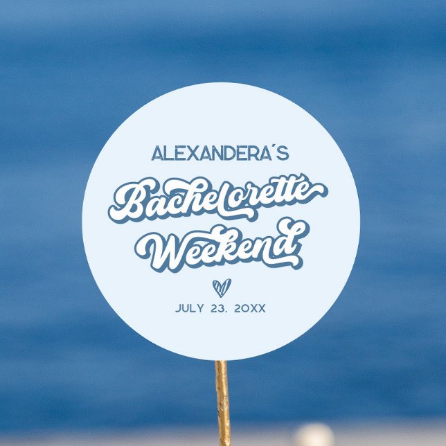 Blue Beach Bachelorette Party Favour Classic Round Sticker (Creator Uploaded)