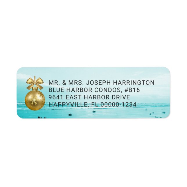 Blue Beach Christmas Return Address Labels (Front)