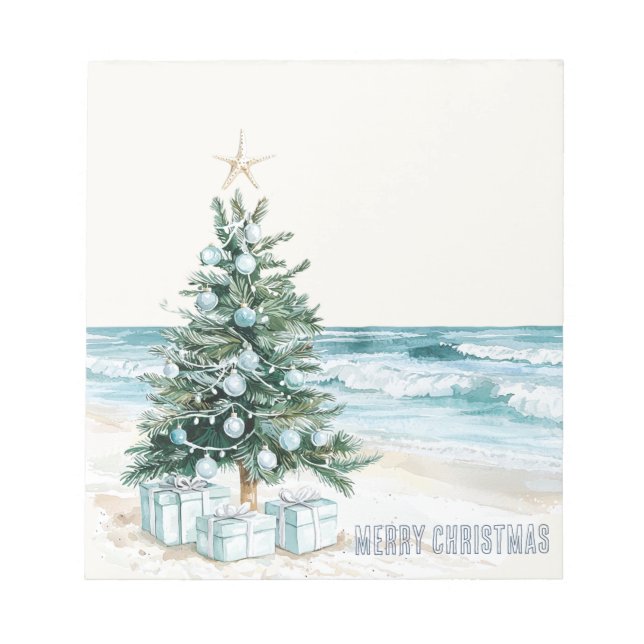 Blue Beach Christmas Tree Notepad (Front)