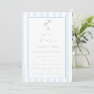 Blue Beach Club 1st Birthday Boy Stripes Invitation