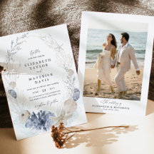 Blue Beach Coastal Seashell Photo Wedding