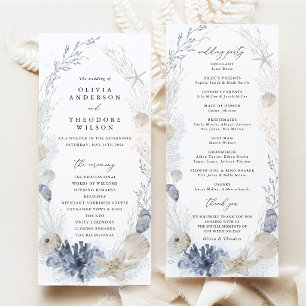 Blue Beach Coastal Seashell Wedding Ceremony Programme