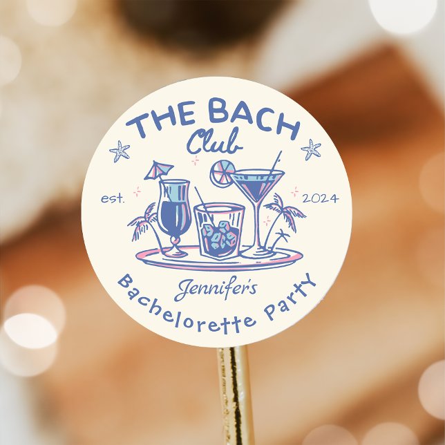 Blue Beach Cocktail Bachelorette Weekend Classic Round Sticker (Creator Uploaded)