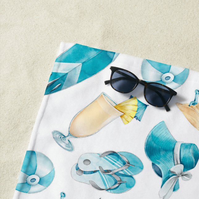 Blue Beach Cocktails Summer Fun Personalised Towel (In Situ)