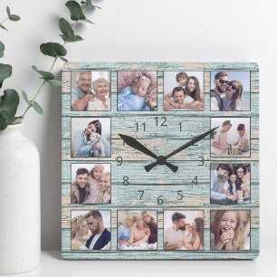 Blue Beach Driftwood Planks Rustic Nautical Square Wall Clock