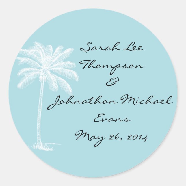 Blue Beach Getaway Wedding Seals/Stckers Classic Round Sticker (Front)