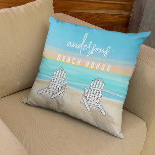 Blue Beach House Coastal Personalised  Cushion