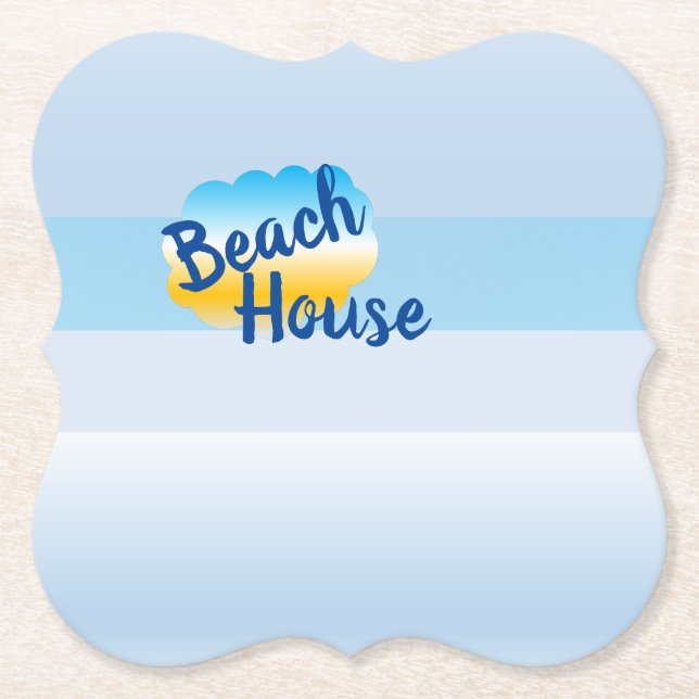 Blue Beach House Paper Coaster (Front)