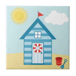 Blue Beach Hut Tile