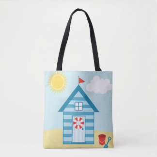 Blue Beach Hut Tote Bag