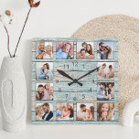 Blue Beach Nautical Driftwood Square Wall Clock<br><div class="desc">Easily create your own personalised blue rustic driftwood planks lake house style wall clock with your custom photos. For best results,  crop the images to square - with the focus point in the centre - before uploading.</div>