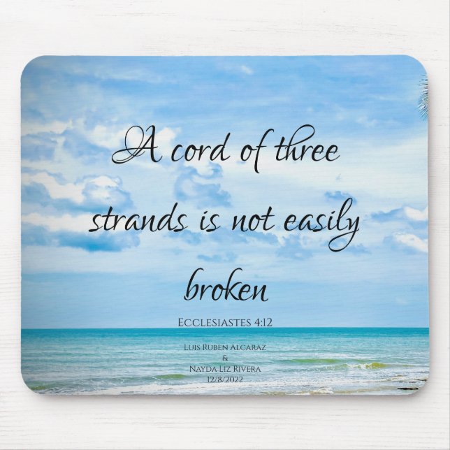Blue Beach Ocean Bible Quote Cord of Three Strands Mouse Mat (Front)