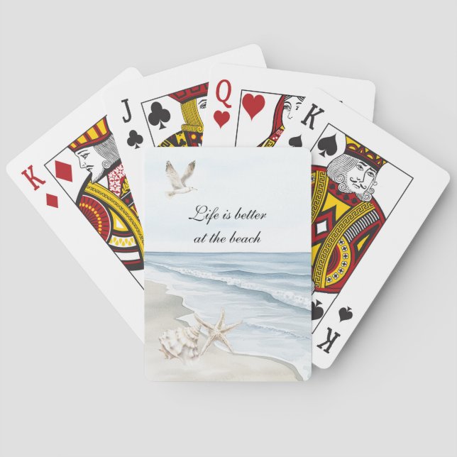 Blue Beach Ocean Starfish Sea Birds  Playing Cards (Back)