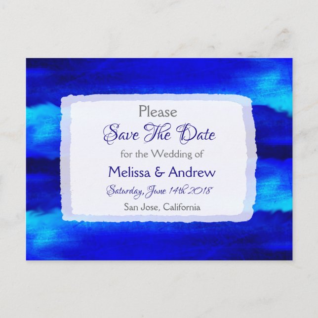 Blue Beach Ocean Themed Wedding Save the Date Announcement Postcard (Front)