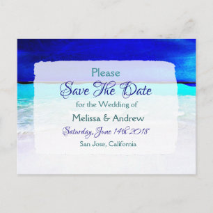 Blue Beach Ocean Themed Wedding Save the Date Announcement Postcard