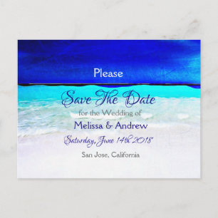 Blue Beach Ocean Themed Wedding Save the Date Announcement Postcard