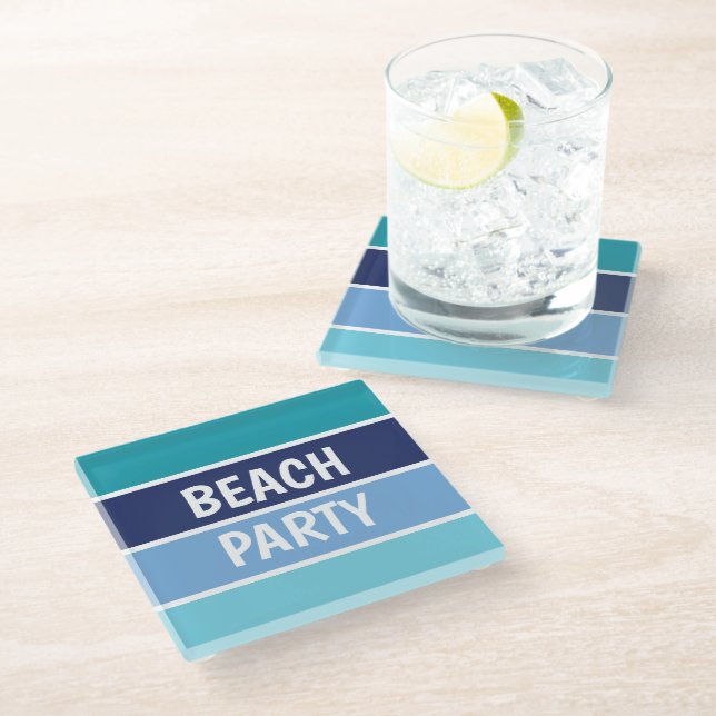 Blue Beach Party Glass Coaster (Angled)