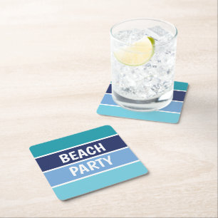 Blue Beach Party Square Paper Coaster