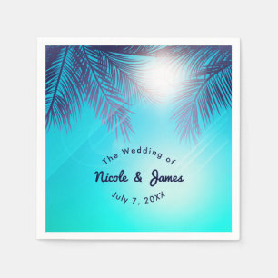 Blue BEACH PARTY Sunny Palm Trees Summer Birthday Napkin