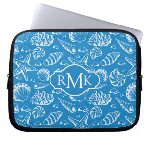 Blue Beach Pattern   Monogram Laptop Sleeve