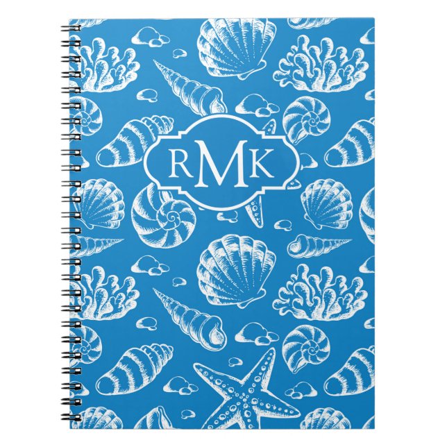 Blue Beach Pattern | Monogram Notebook (Front)