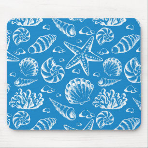 Blue Beach Pattern Mouse Mat