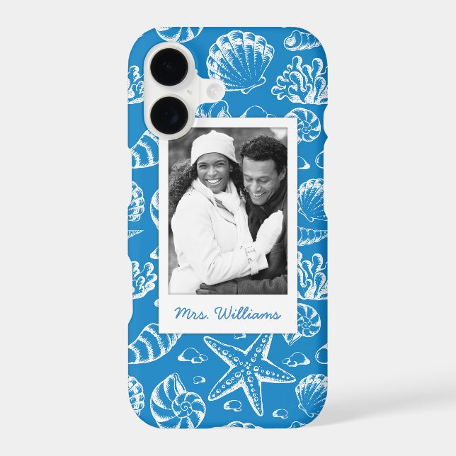 Blue Beach Pattern | Your Photo & Name (Back)