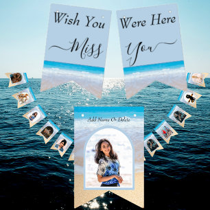  Blue  Beach photo template  "wish you were here" Bunting