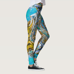 Blue Beach, River water and stones abstract art Leggings