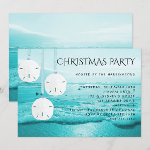 Blue Beach Sand Dollars Christmas Party Invitation